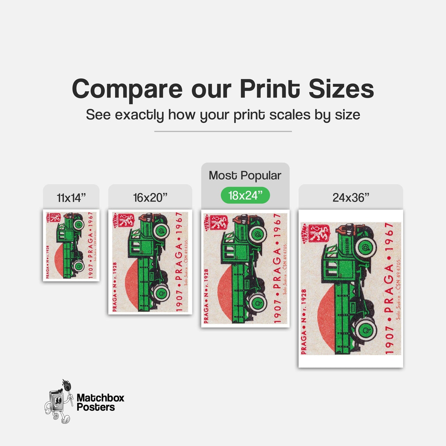 Green Truck - vintage matchbox label print - gallery wall preview
