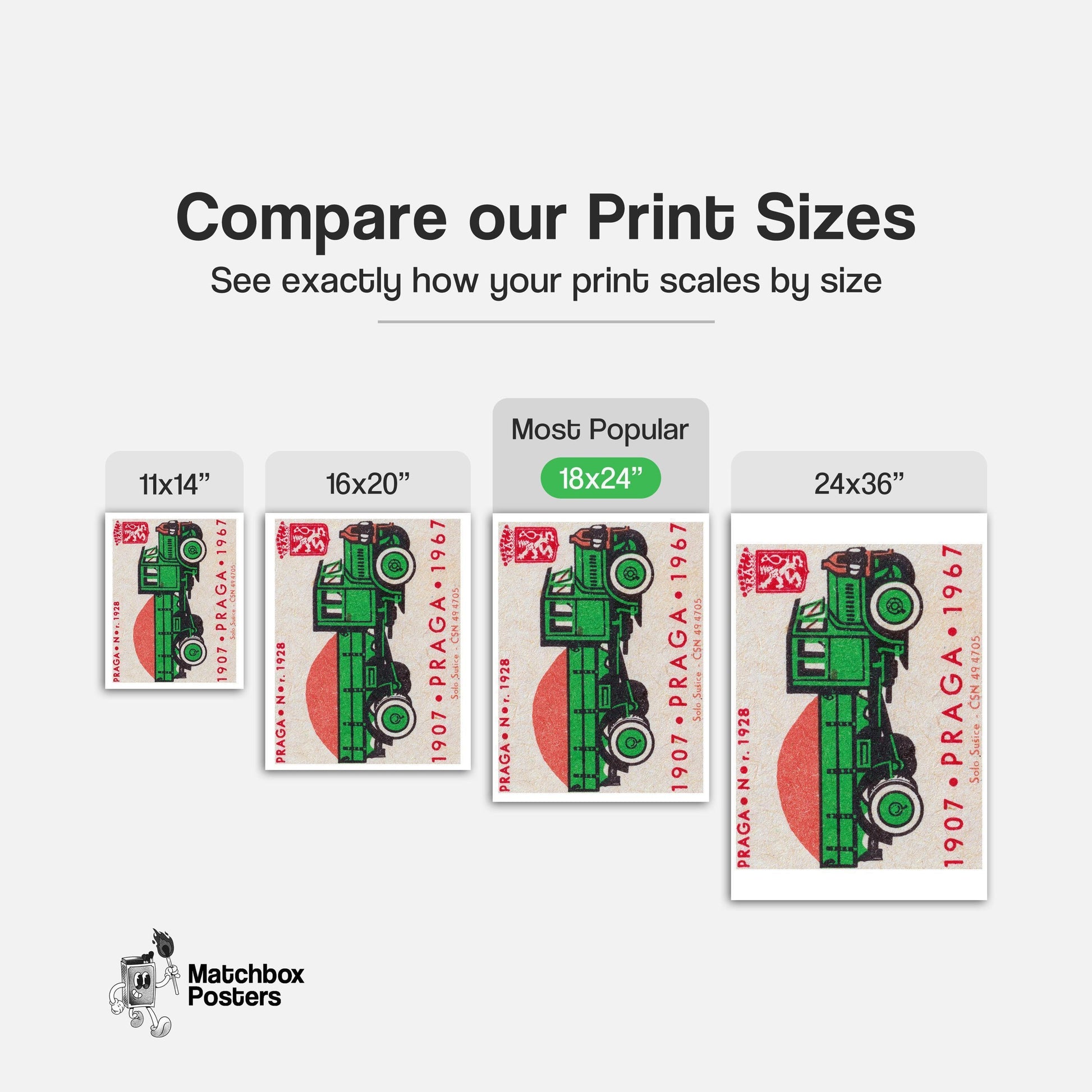 Green Truck - vintage matchbox label print - gallery wall preview