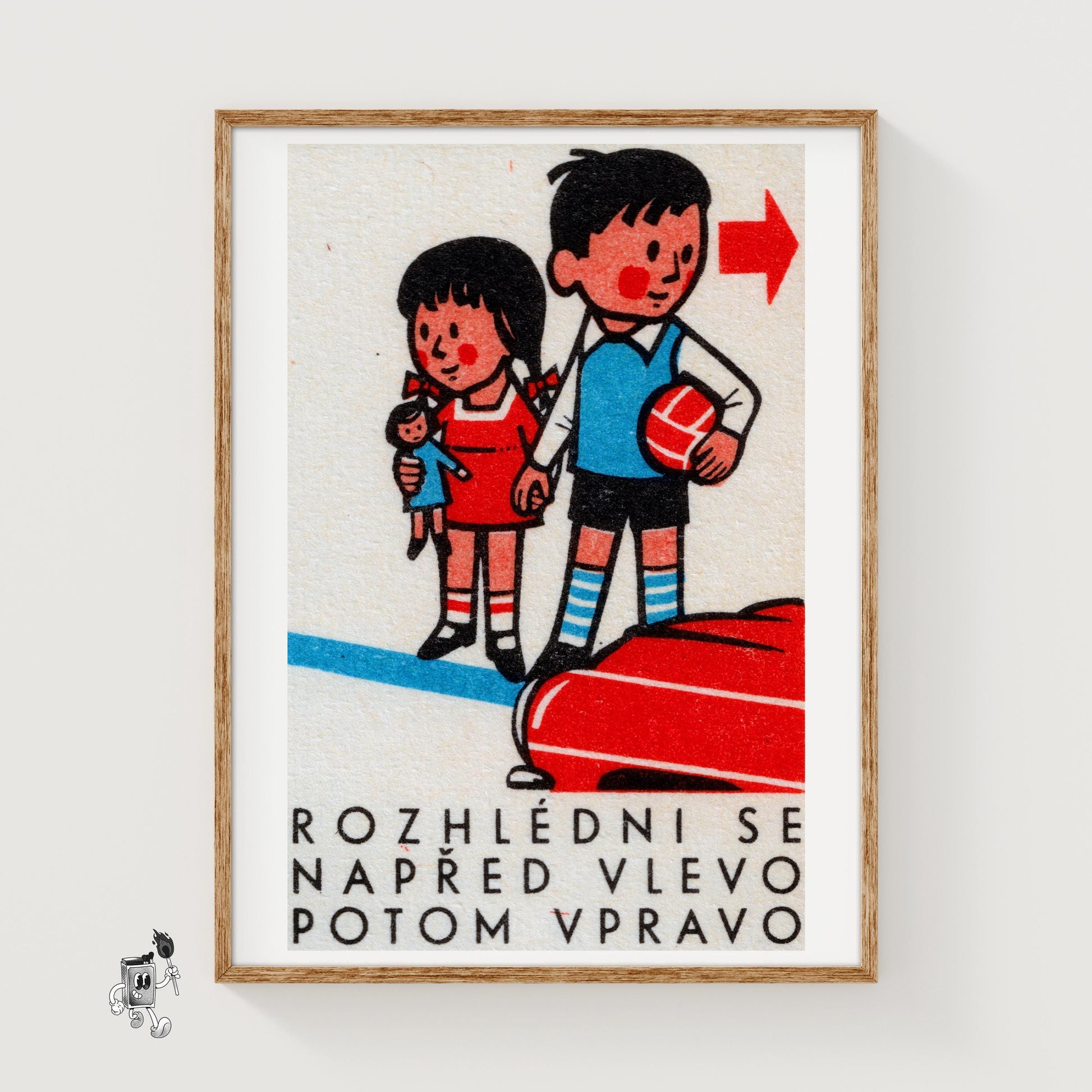 Children with Ball and Doll - vintage matchbox label print