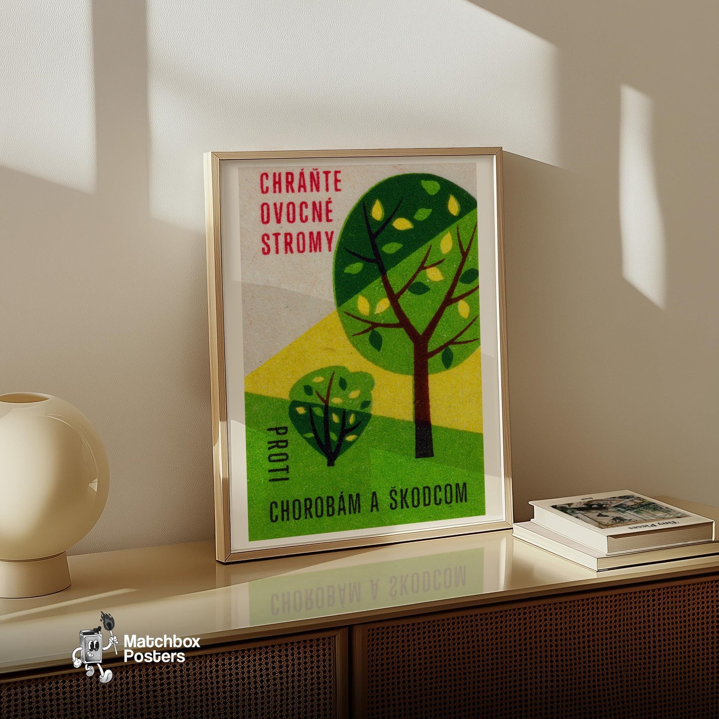 Fruit Trees - vintage matchbox label print - size comparison