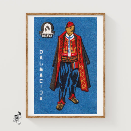Man Yugoslavia Mid-Century Matchbox Label - vintage matchbox label print
