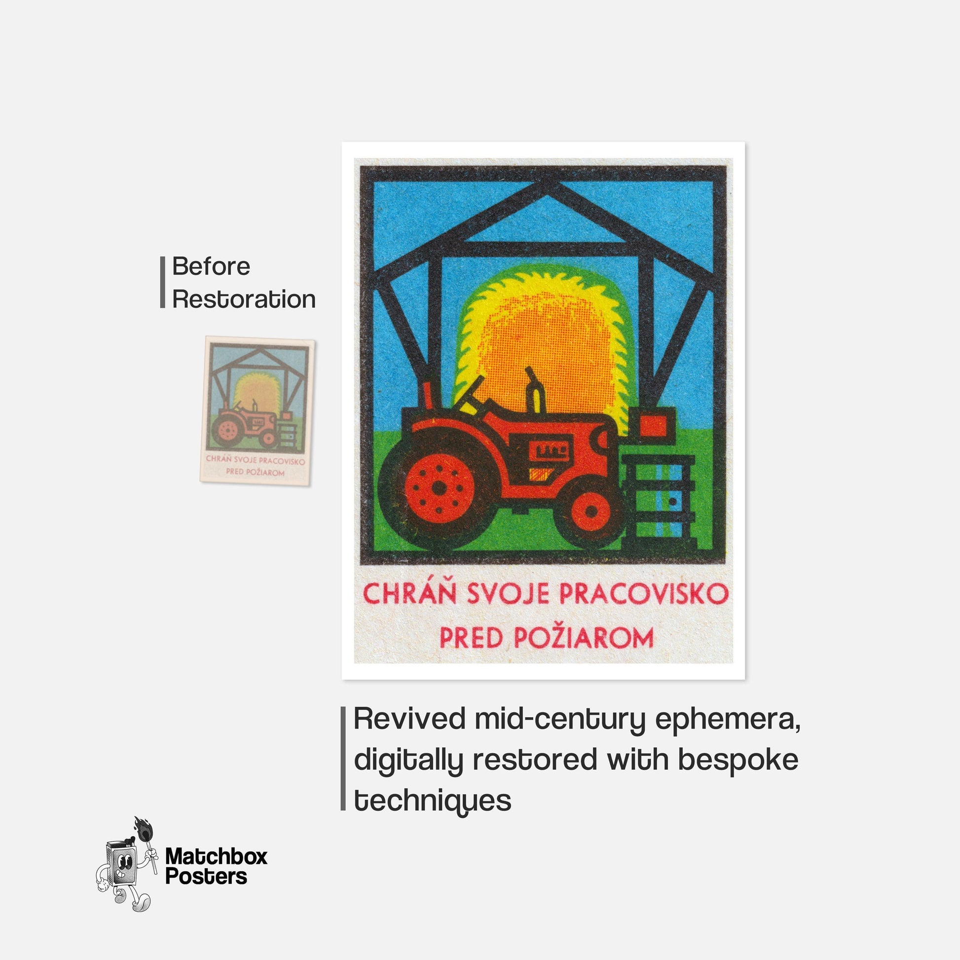 Red Tractor - vintage matchbox label print - framed wall art preview