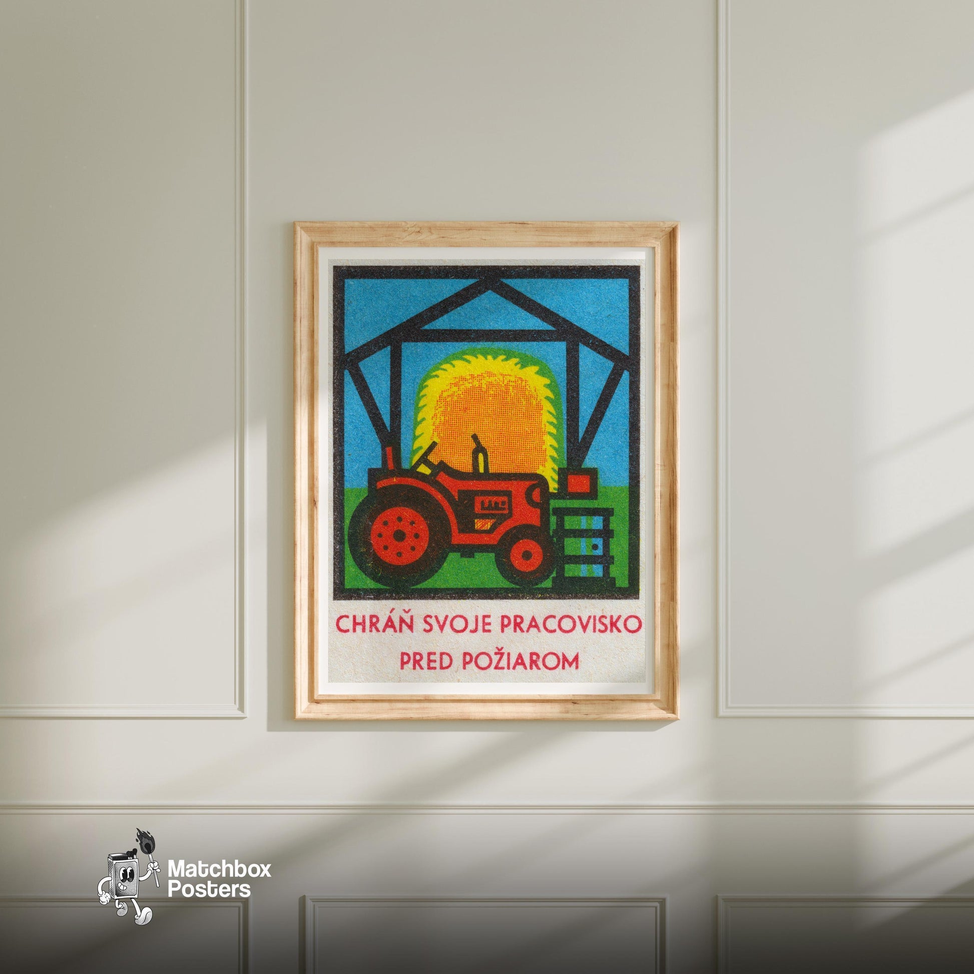 Red Tractor - vintage matchbox label print - bedroom mockup