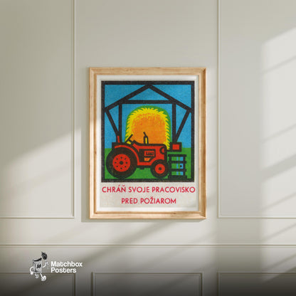 Red Tractor - vintage matchbox label print - bedroom mockup