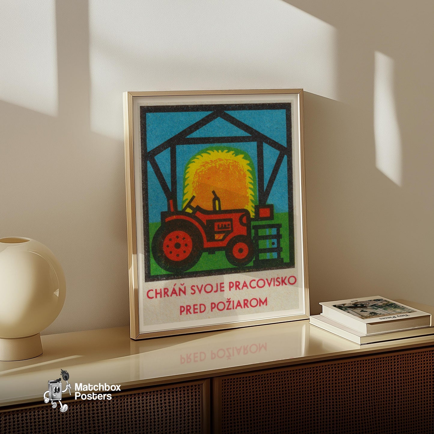 Red Tractor - vintage matchbox label print - size comparison