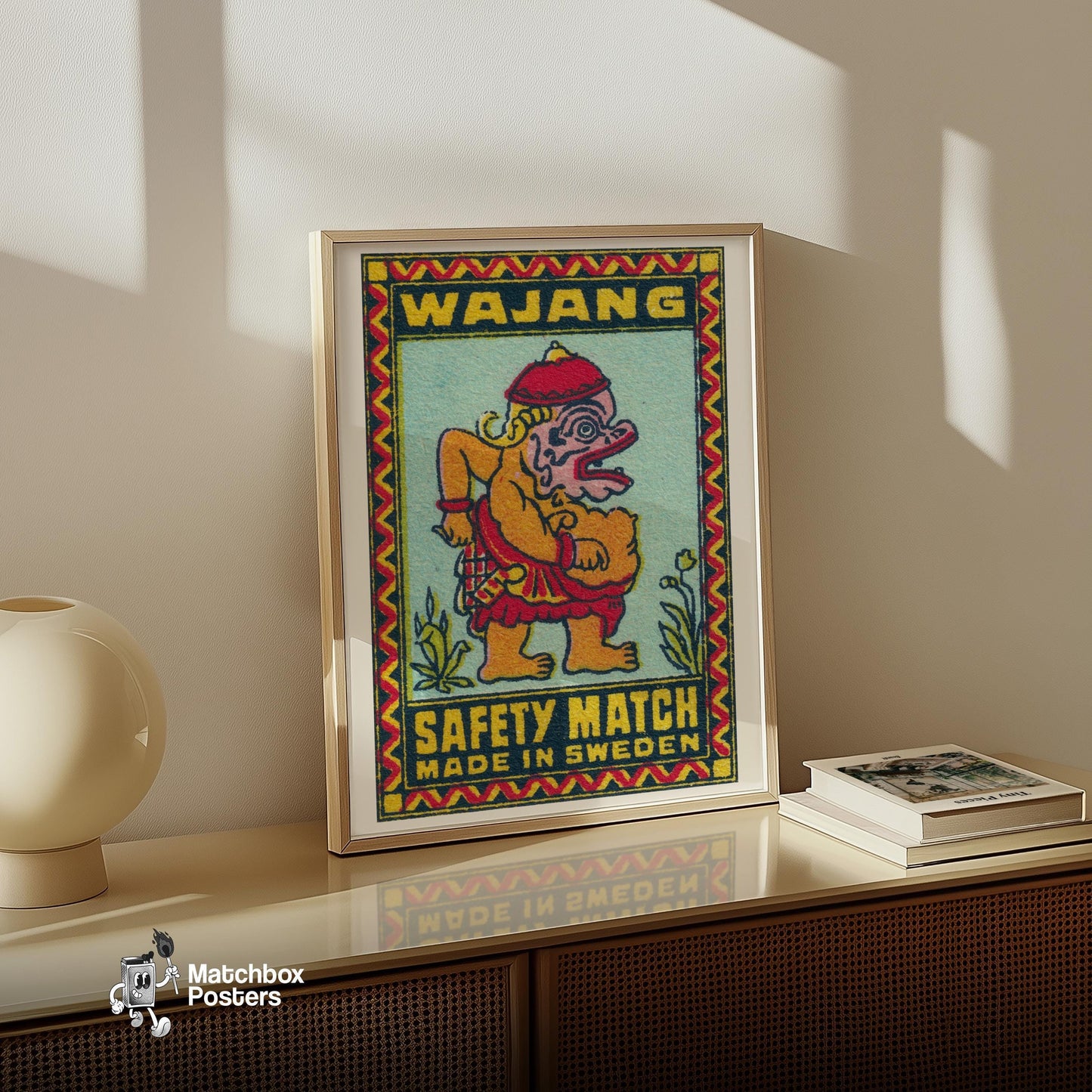 Wayang God - vintage matchbox label print - size comparison