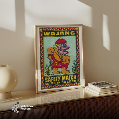Wayang God - vintage matchbox label print - size comparison