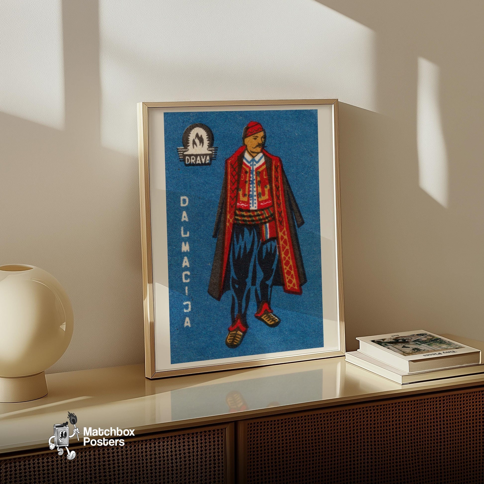 Man Yugoslavia Mid-Century Matchbox Label - vintage matchbox label print - size comparison