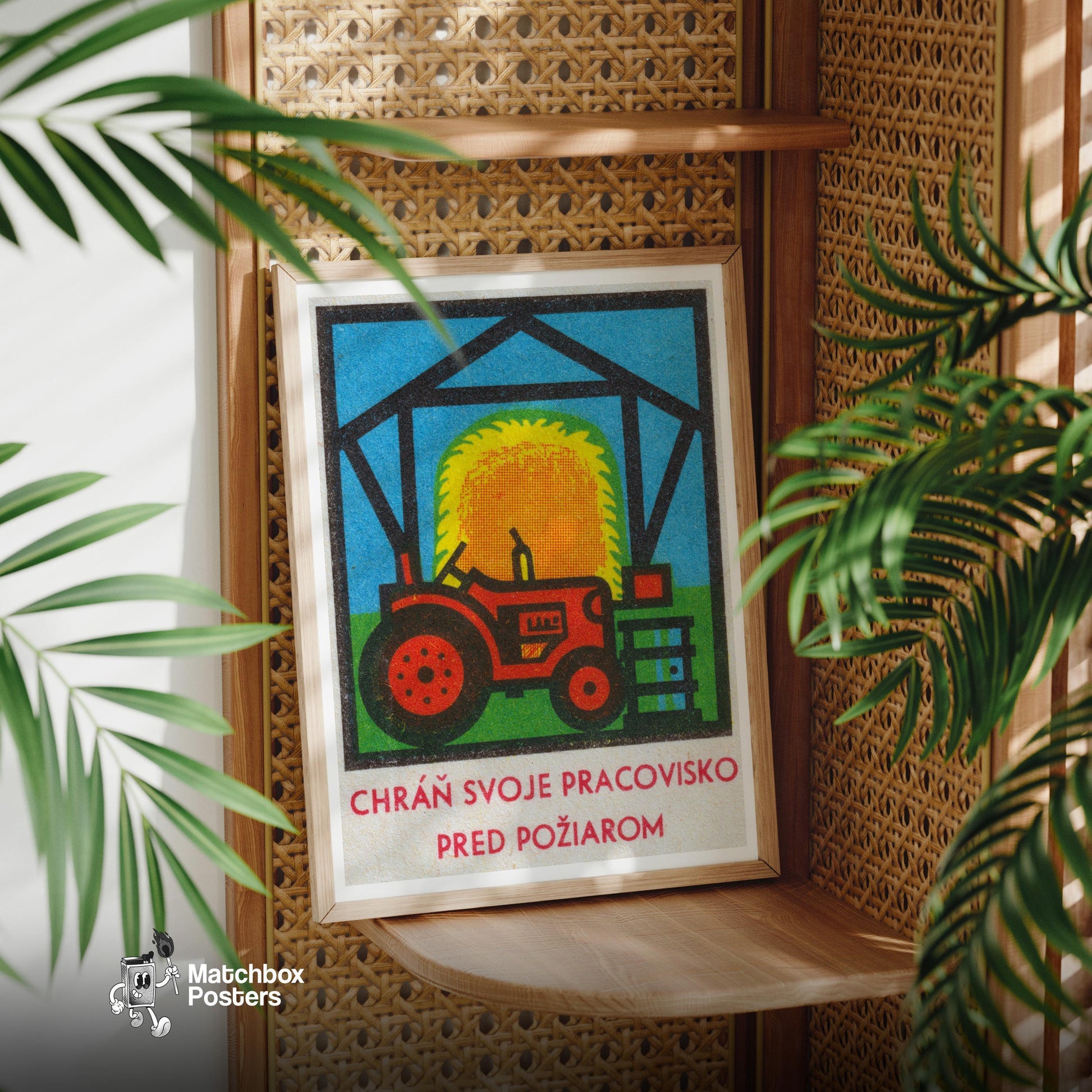 Red Tractor - vintage matchbox label print - office wall