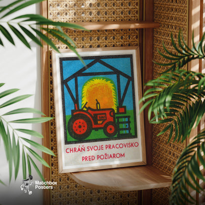 Red Tractor - vintage matchbox label print - office wall