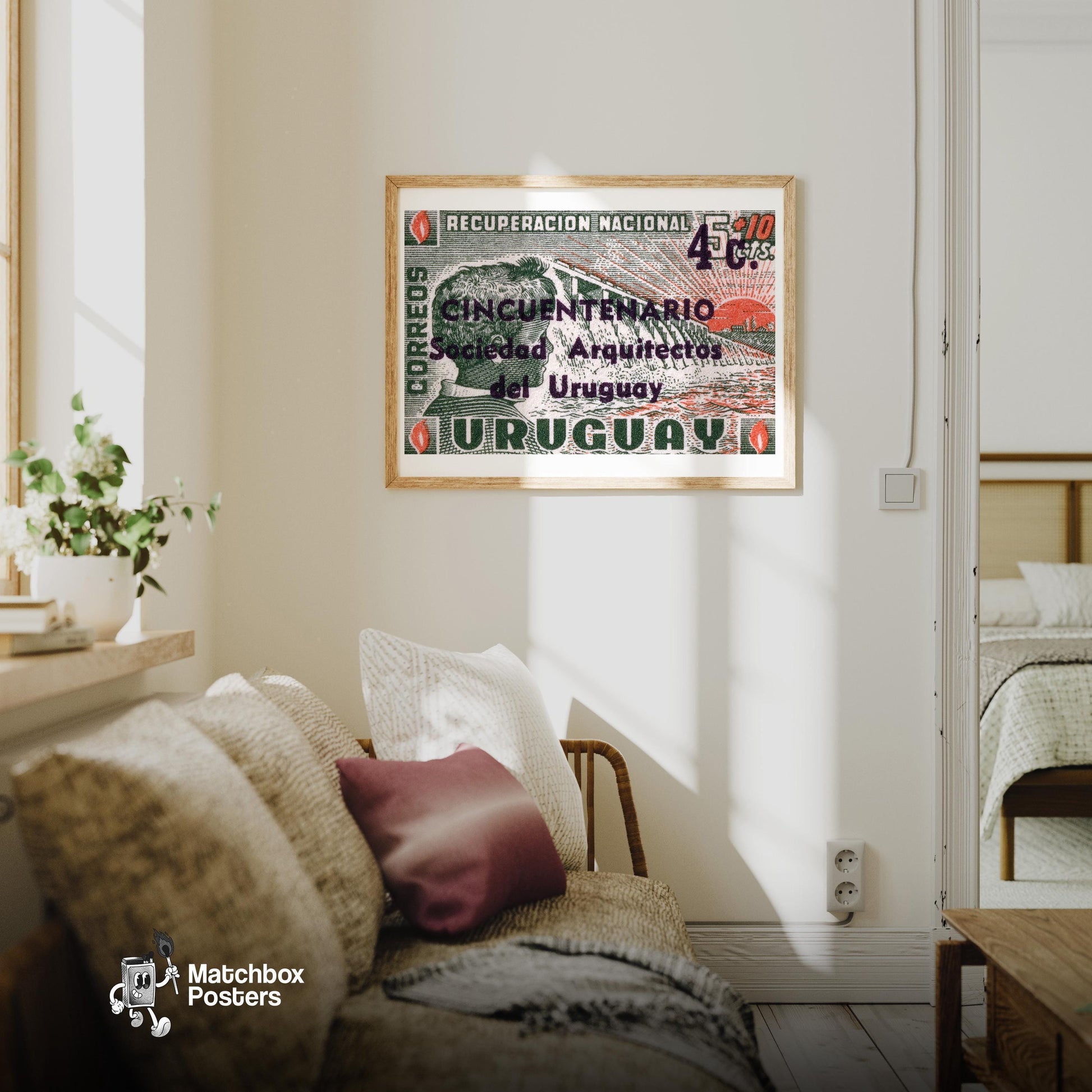 Profile Of A Man Uruguay - vintage matchbox label print - living room mockup