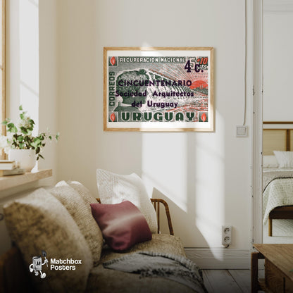Profile Of A Man Uruguay - vintage matchbox label print - living room mockup