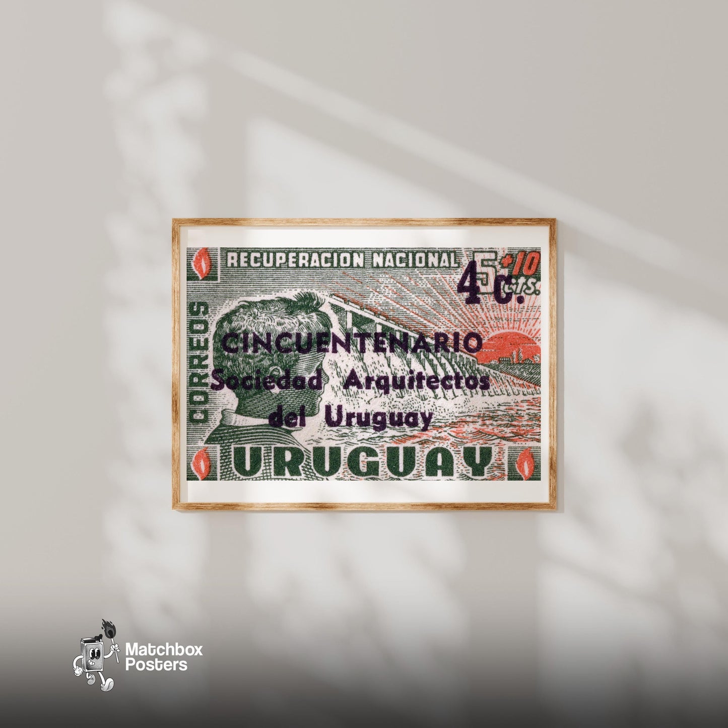 Profile Of A Man Uruguay - vintage matchbox label print - bedroom mockup