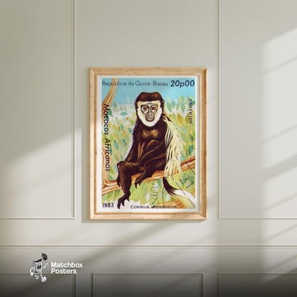 Colobus Monkey - vintage matchbox label print - bedroom mockup