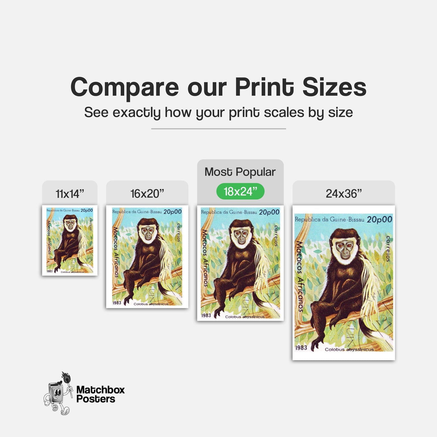 Colobus Monkey - vintage matchbox label print - gallery wall preview