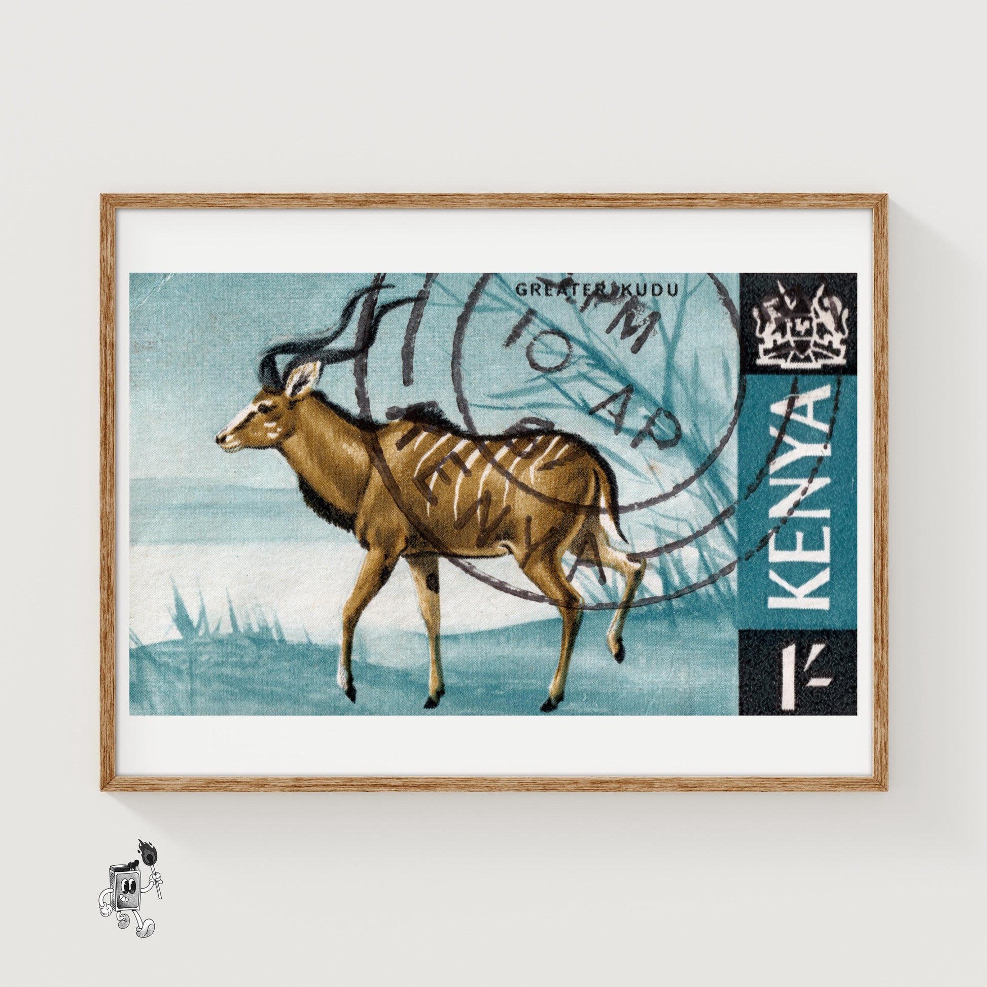Greater Kudu Walking KENYA - vintage matchbox label print