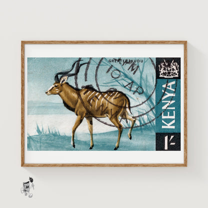 Greater Kudu Walking KENYA - vintage matchbox label print