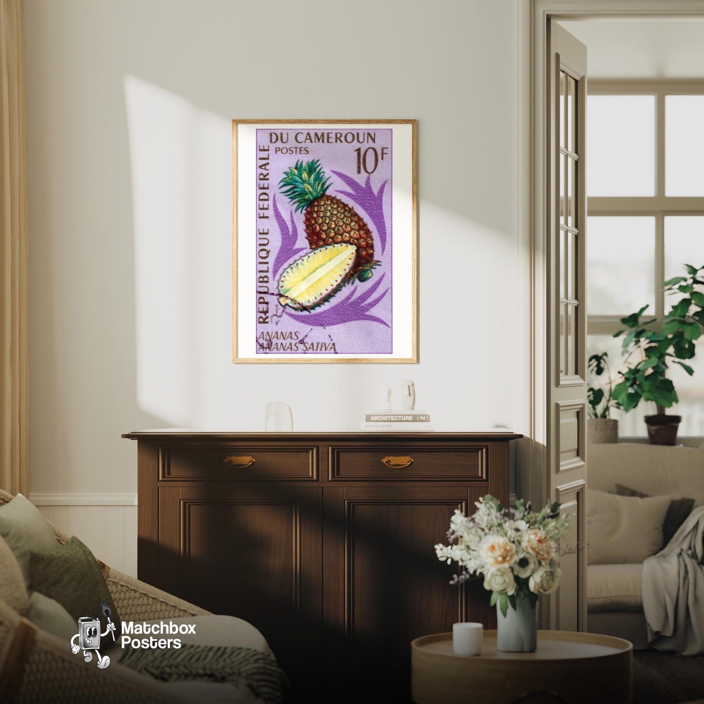 Pineapple - vintage matchbox label print - living room mockup