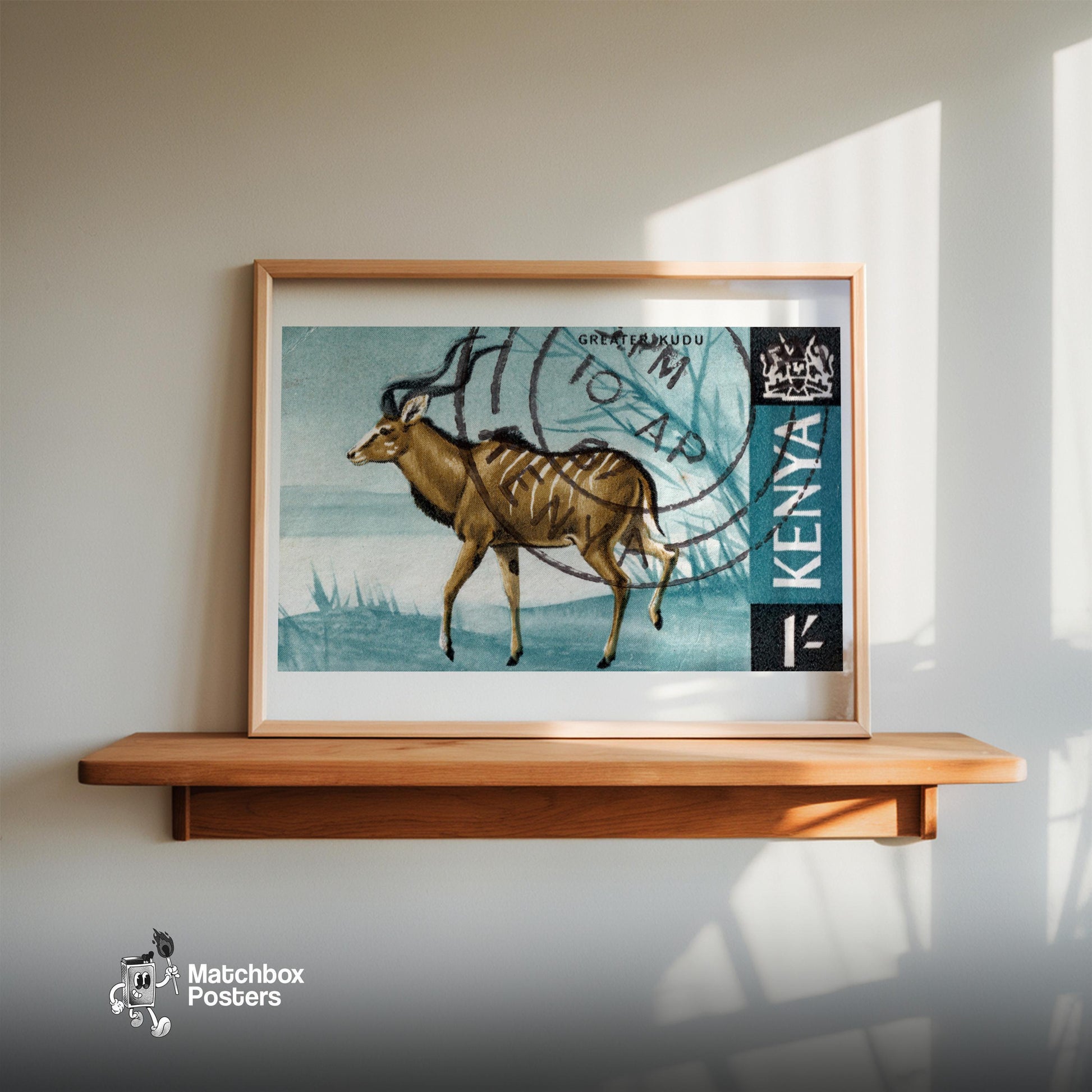 Greater Kudu Walking KENYA - vintage matchbox label print - size comparison