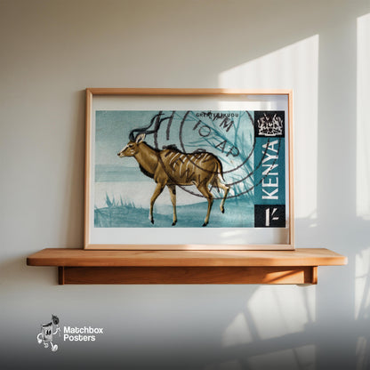 Greater Kudu Walking KENYA - vintage matchbox label print - size comparison