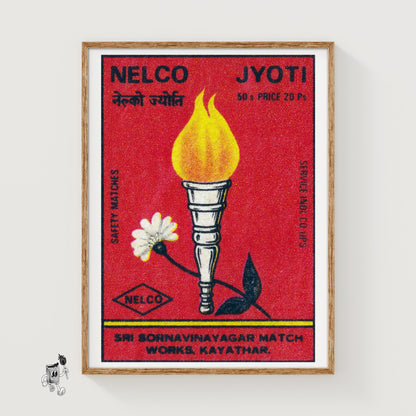 Flaming Torch - vintage matchbox label print