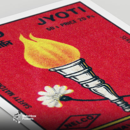 Flaming Torch - vintage matchbox label print - close-up detail