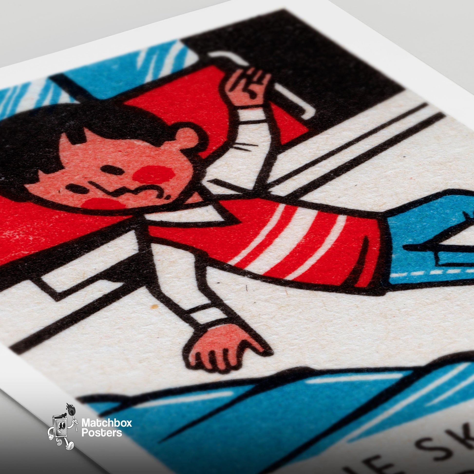 Boy Jumping from Train - vintage matchbox label print - close-up detail