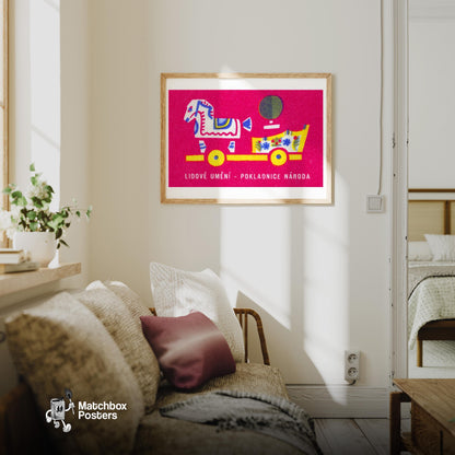 Horse and Cart - vintage matchbox label print - living room mockup