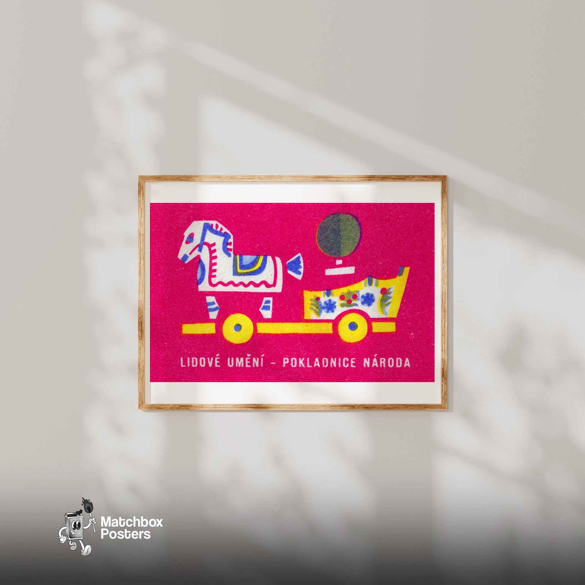 Horse and Cart - vintage matchbox label print - bedroom mockup