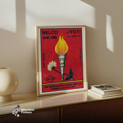Flaming Torch - vintage matchbox label print - size comparison