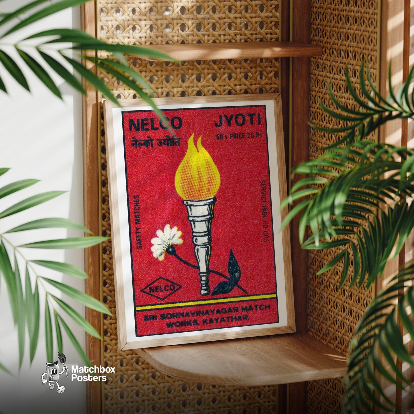 Flaming Torch - vintage matchbox label print - office wall