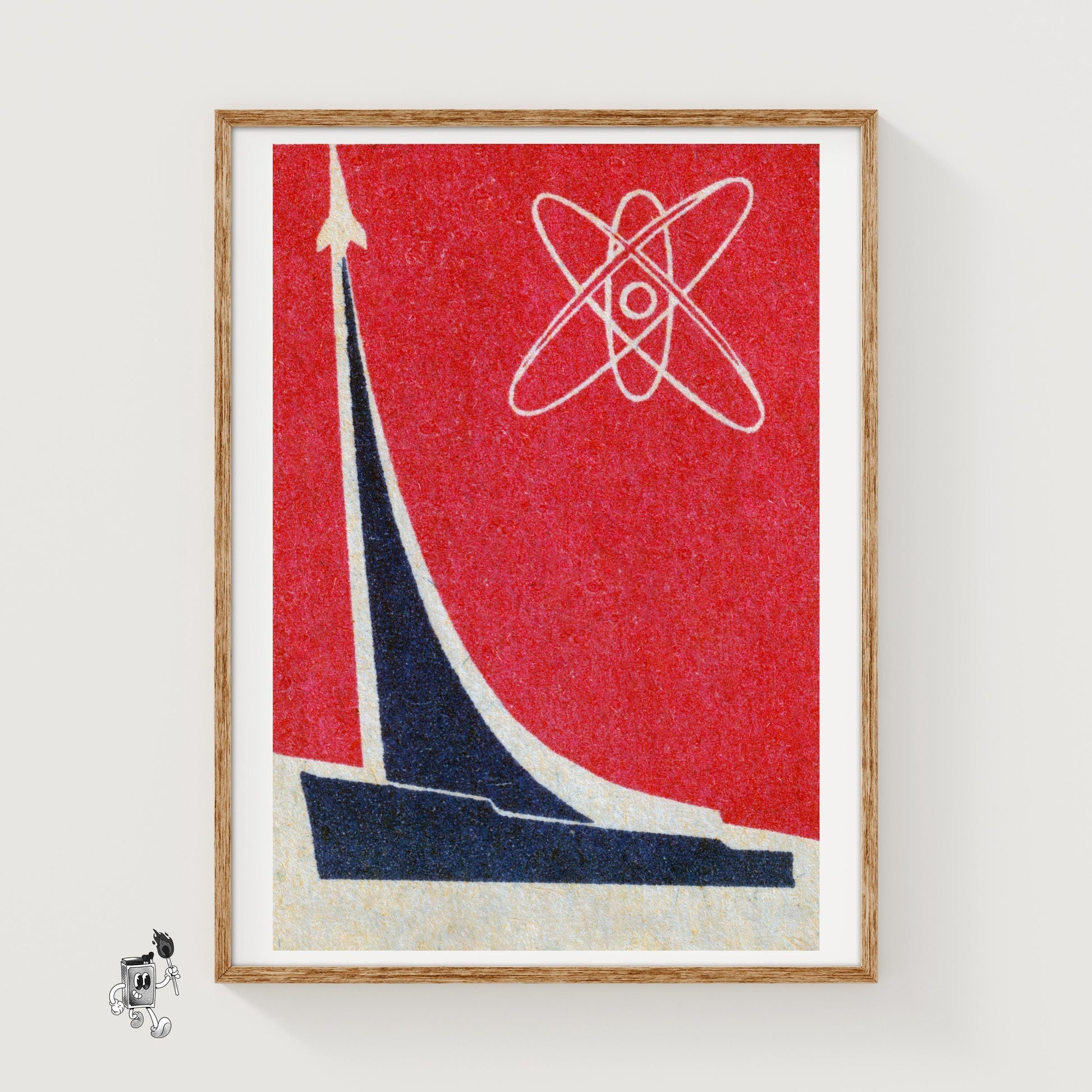 Rocket and Atomic Symbol - vintage matchbox label print