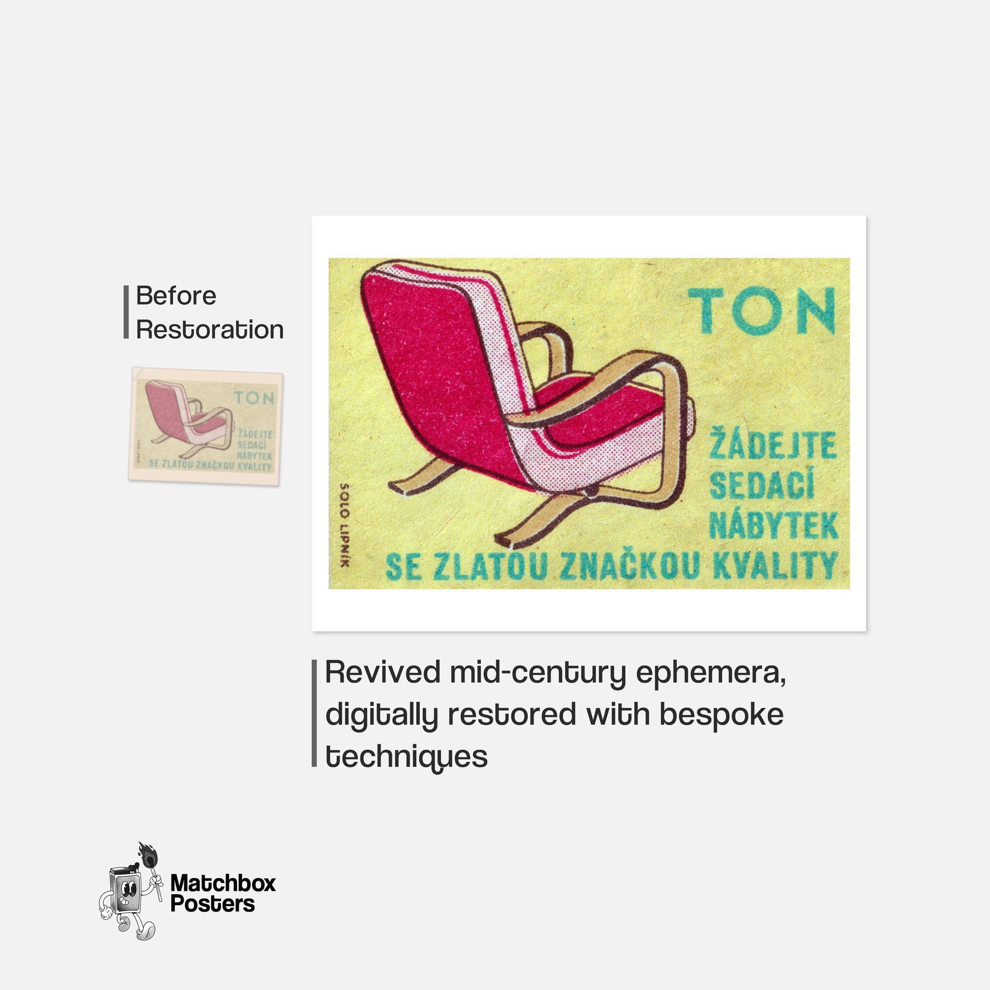Red Armchair - vintage matchbox label print - framed wall art preview