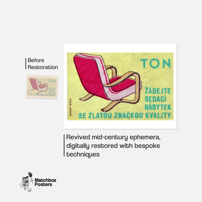 Red Armchair - vintage matchbox label print - framed wall art preview