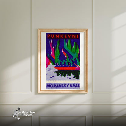 Boat in Cave - vintage matchbox label print - bedroom mockup