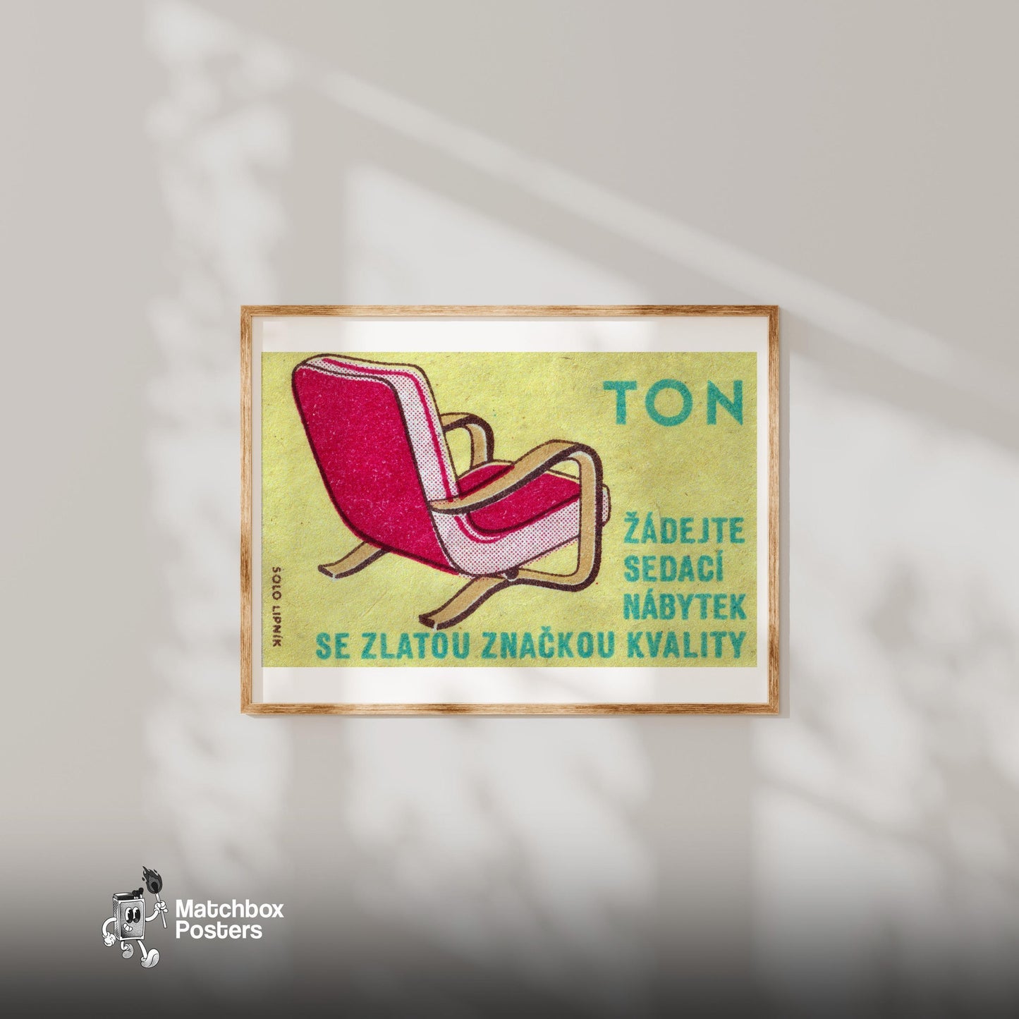 Red Armchair - vintage matchbox label print - bedroom mockup