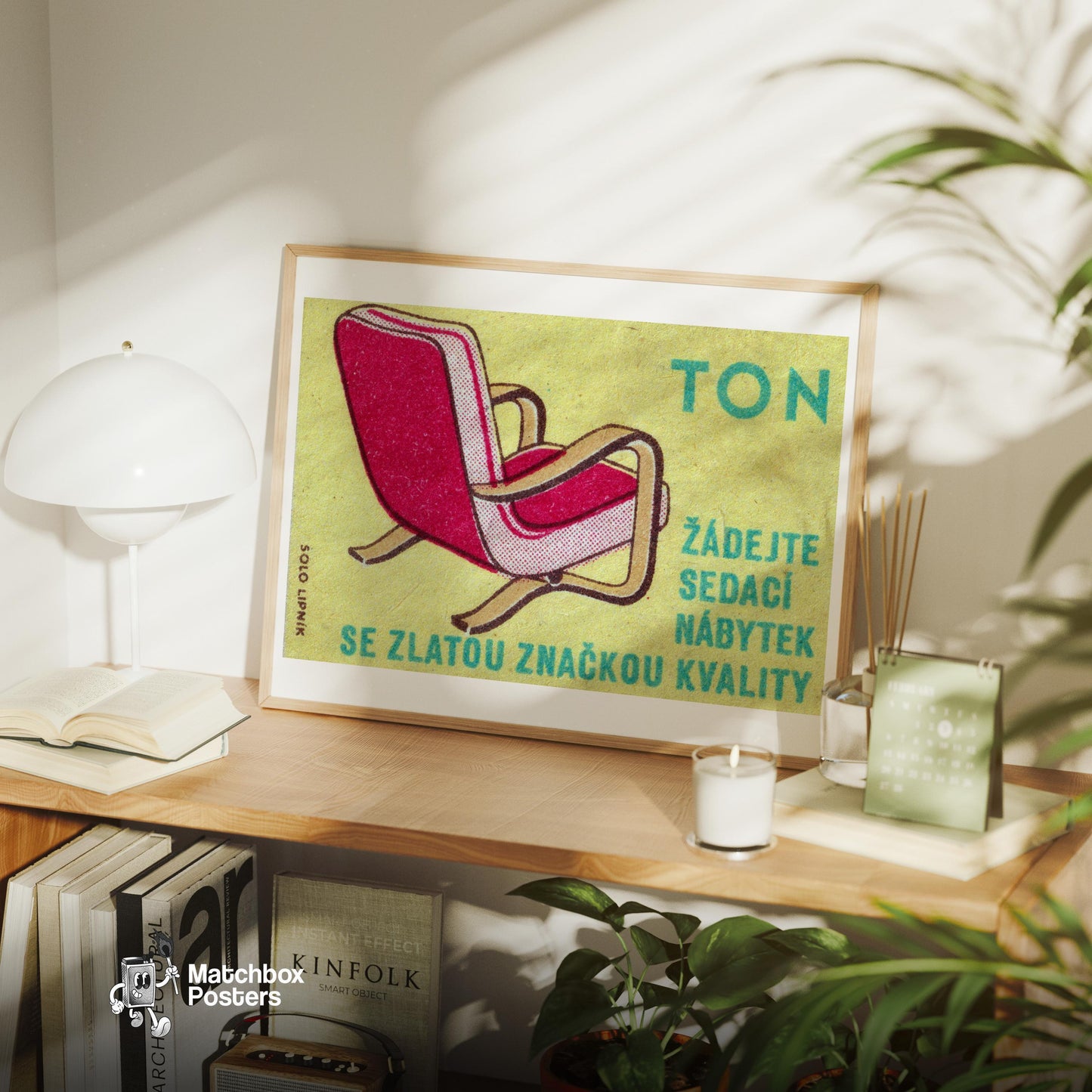 Red Armchair - vintage matchbox label print - office wall
