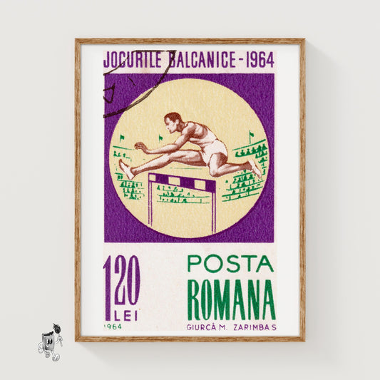 Hurdle Athlete - vintage matchbox label print
