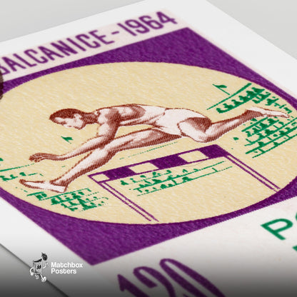 Hurdle Athlete - vintage matchbox label print - close-up detail