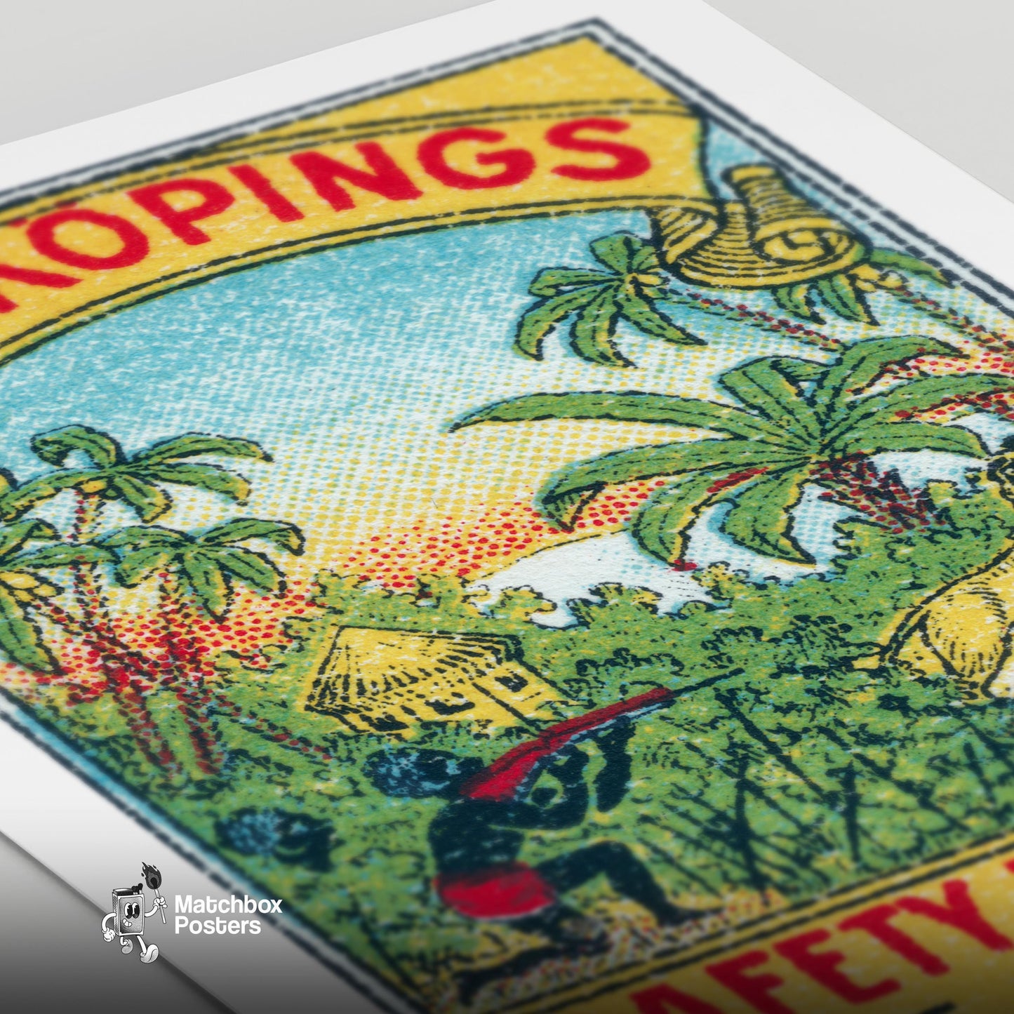Jungle Hunting - vintage matchbox label print - close-up detail