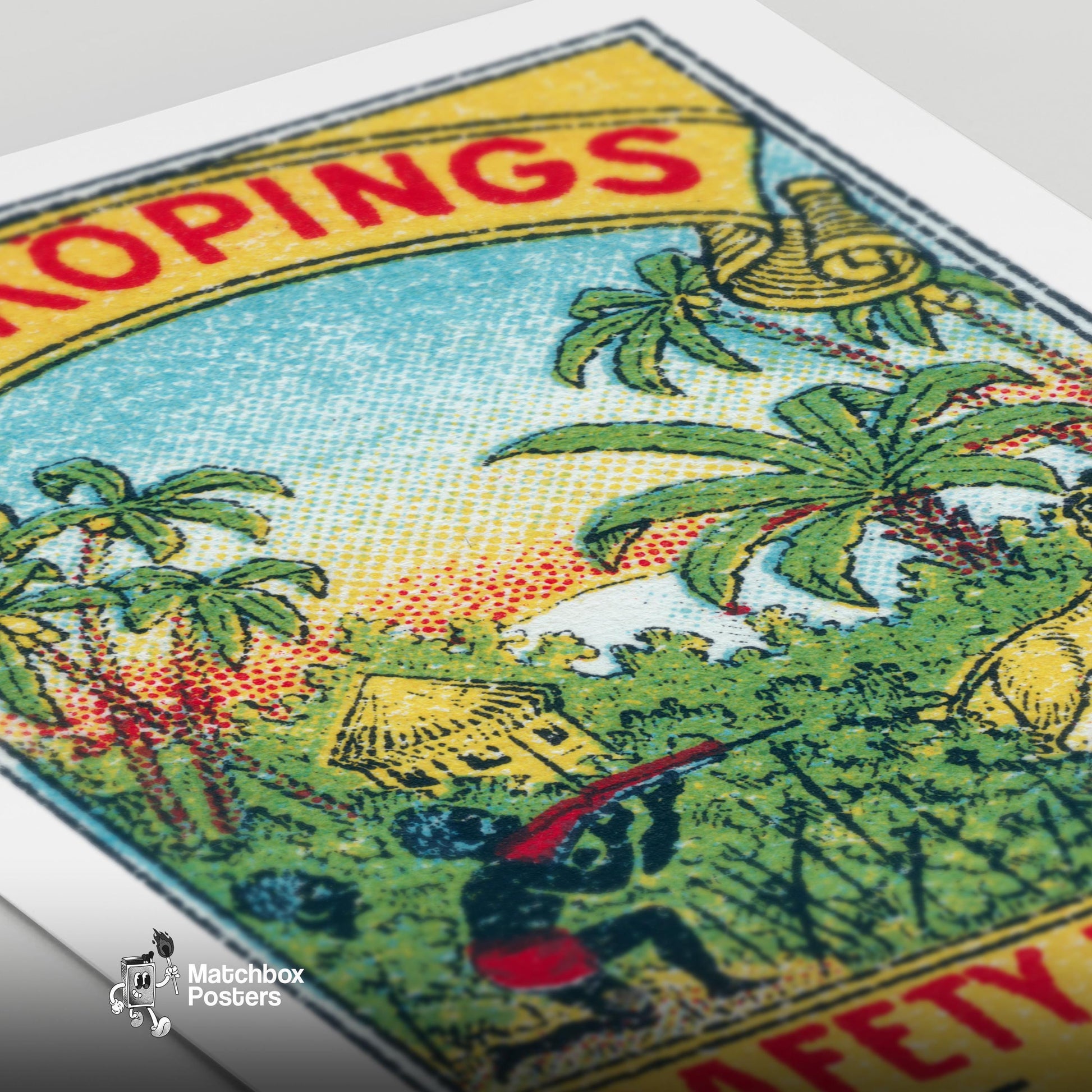 Jungle Hunting - vintage matchbox label print - close-up detail