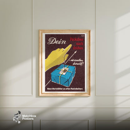 Swift Postal Service - vintage matchbox label print - bedroom mockup