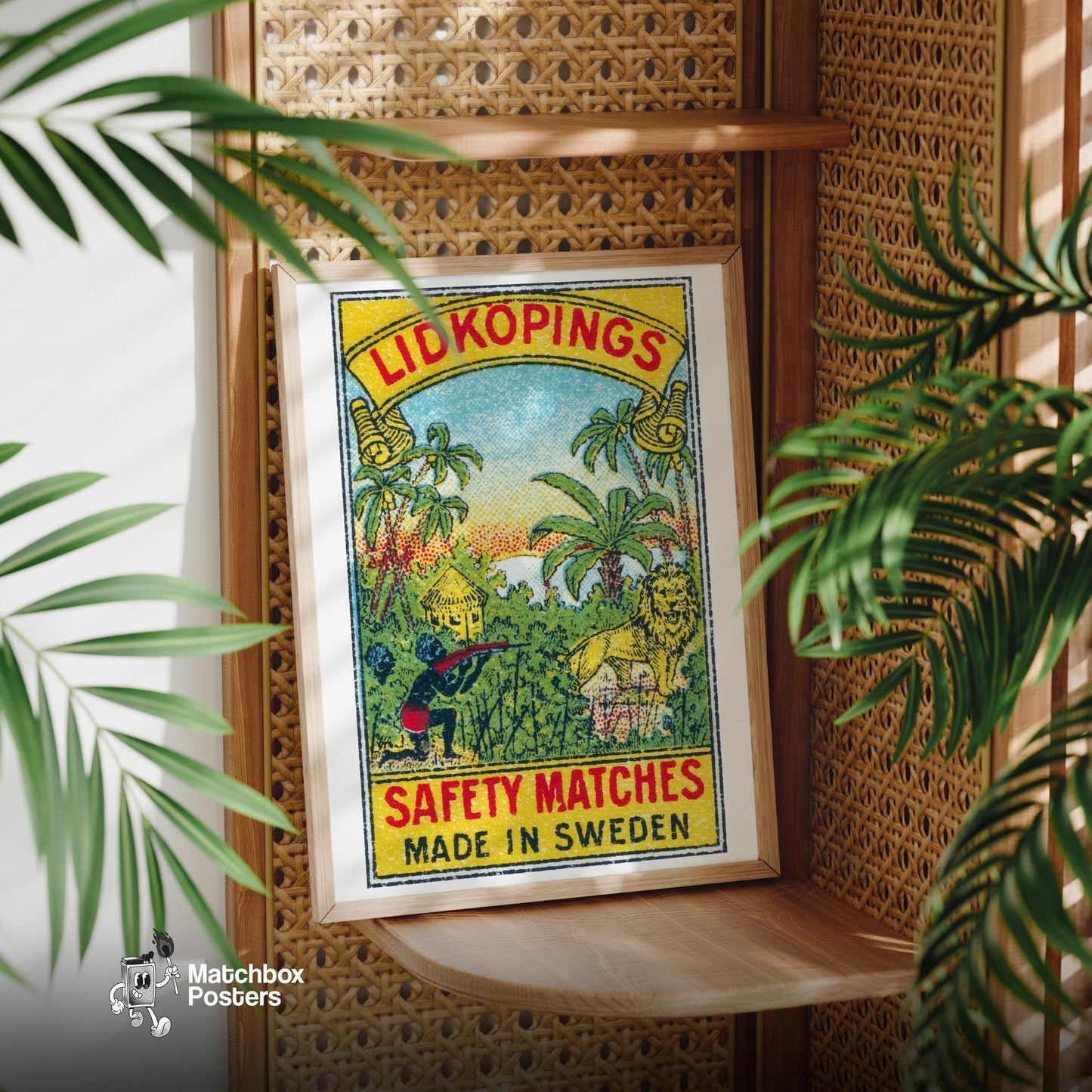 Jungle Hunting - vintage matchbox label print - office wall