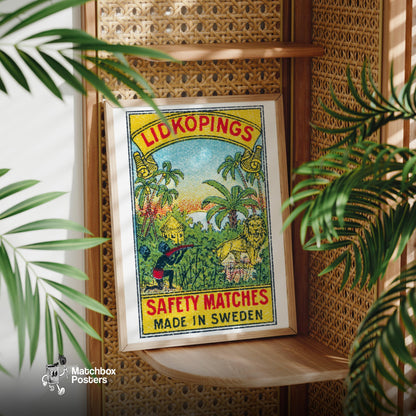 Jungle Hunting - vintage matchbox label print - office wall