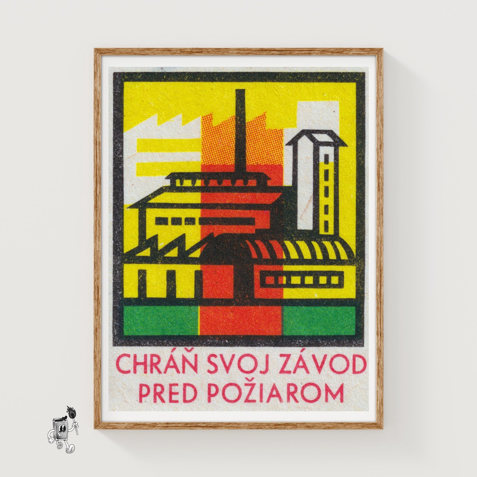 Protect Factory from Fire - vintage matchbox label print