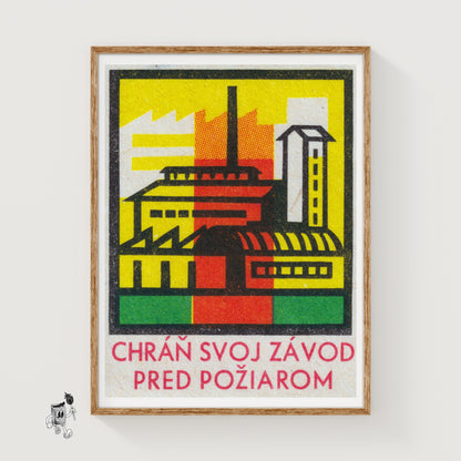 Protect Factory from Fire - vintage matchbox label print