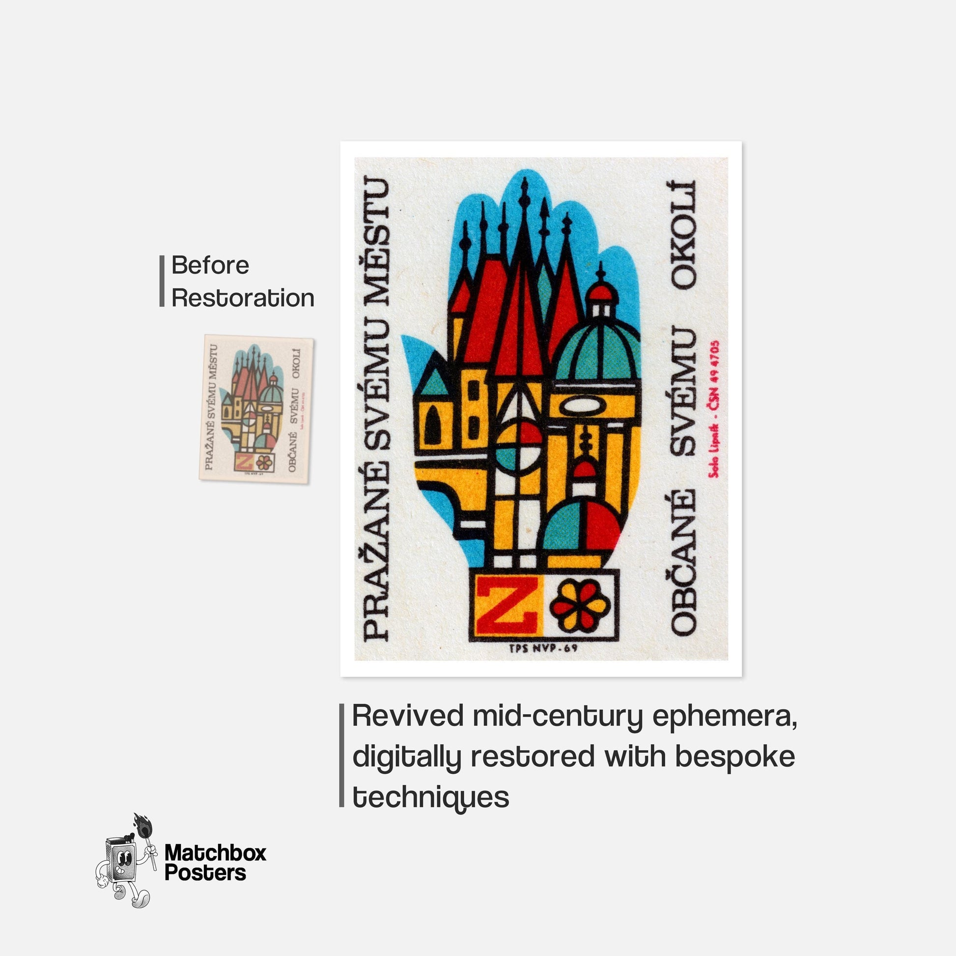 Czech Church - vintage matchbox label print - framed wall art preview