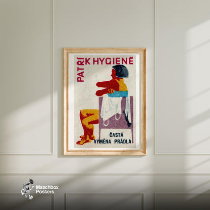 Stylized Human Figure Sitting - vintage matchbox label print - bedroom mockup