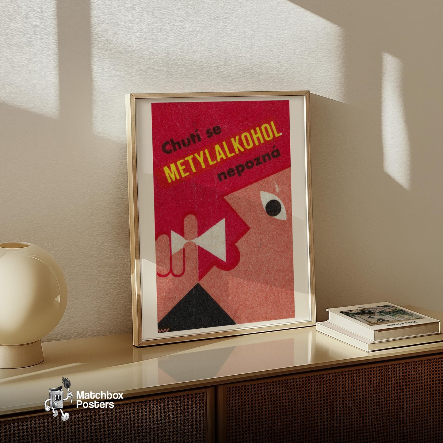 Stylized Face - vintage matchbox label print - size comparison