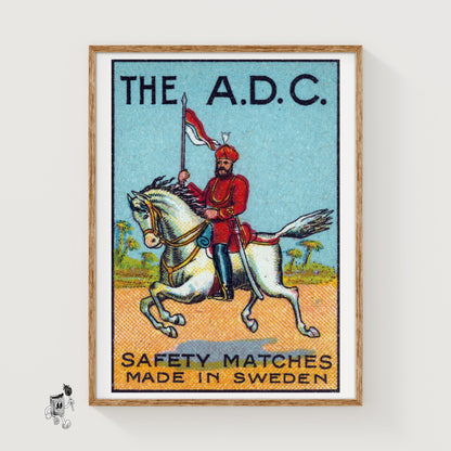 Royal Red Horse Rider - vintage matchbox label print